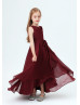 Cowl Neck Burgundy Chiffon Latest Junior Bridesmaid Dress